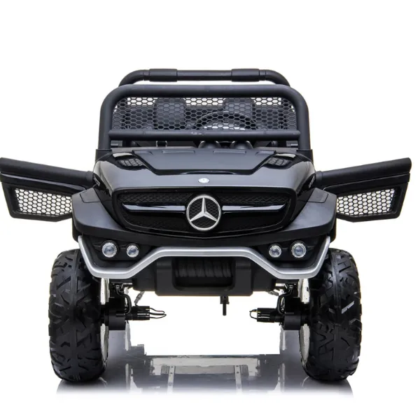 Masinuta electrica MERCEDES BENZ UNIMOG, 12V14Ah, motor 25Wx4, roți EVA, scaune din piele