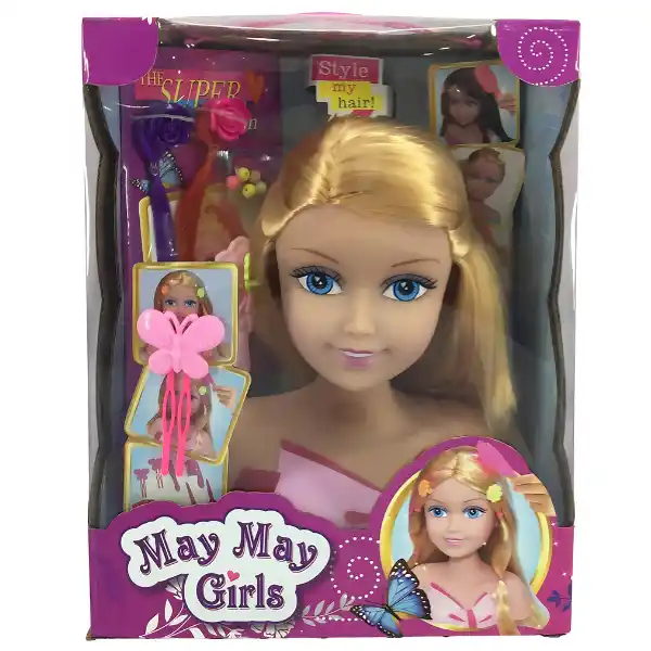 Cap de coafură  cu păr blond, cu accesorii