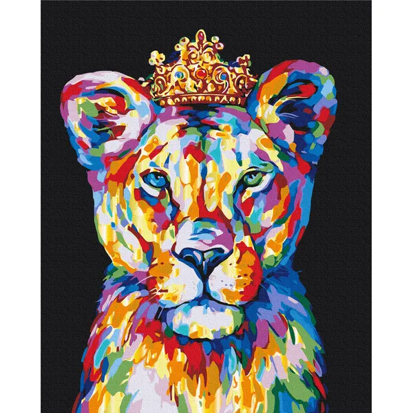 Pictură pe numere 40*50 cm (în cutie) – Leu – Prinț in culori de curcubeu