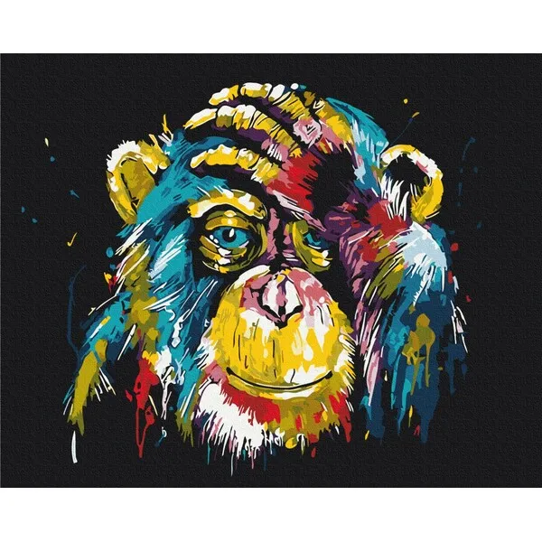 Pictură pe numere 40*50 cm (în cutie) – Cimpanzeu multicolor