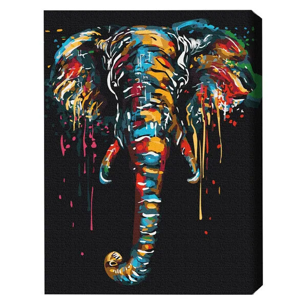 Pictură pe numere 40×50 cm (fără cutie)  –  Elefant în culori de curcubeu