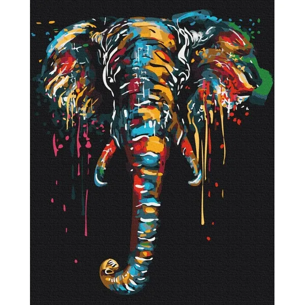 Pictură pe numere 40×50 cm (fără cutie)  –  Elefant în culori de curcubeu