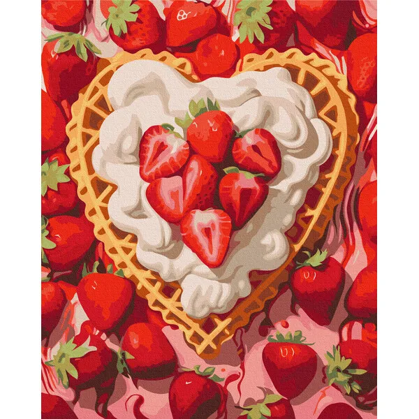 Pictură pe numere 40×50 cm (fără cutie)  –  Căpșuni și cremă