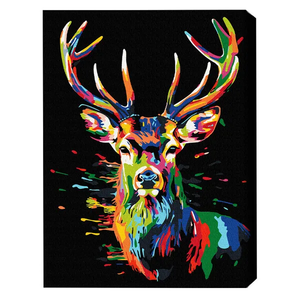 Pictură pe numere 40*50 сm (pânză neagră/fără cutie) – Cerb multicolor
