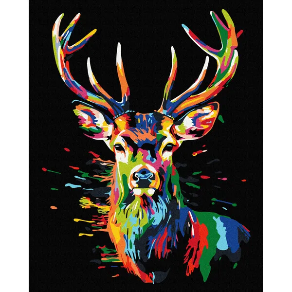 Pictură pe numere 40*50 сm (pânză neagră/fără cutie) – Cerb multicolor