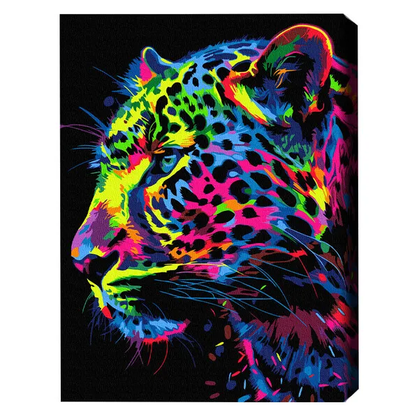 Pictură pe numere 40*50 сm (pânză neagră/fără cutie) – Leopard colorat