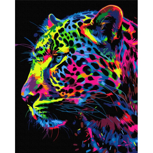 Pictură pe numere 40*50 сm (pânză neagră/fără cutie) – Leopard colorat