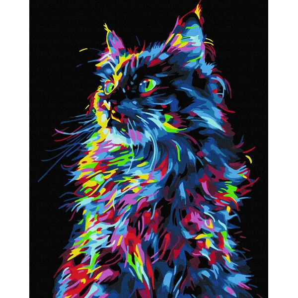 Pictură pe numere 40*50 сm (pânză neagră/fără cutie) – Pisica magică