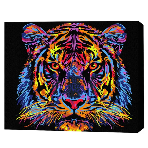 Pictură pe numere 40*50 сm (pânză neagră/fără cutie) – Tigru multicolor