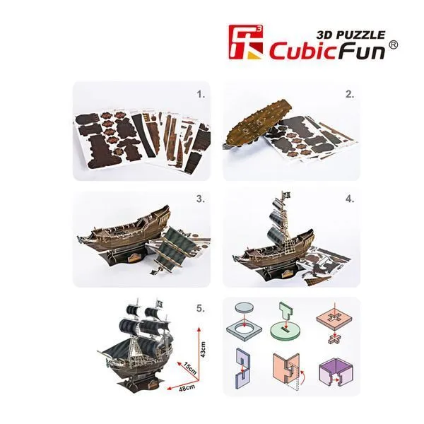 3D puzzle Corabie de pirați “Răzbunarea Reginei Anne”, 155 elemente