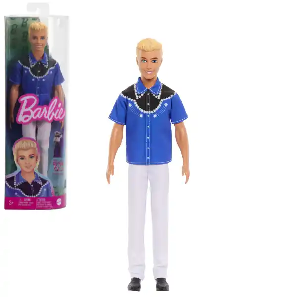 Papușa Ken „Fashionist în cămașă cu un design albastru și negru”