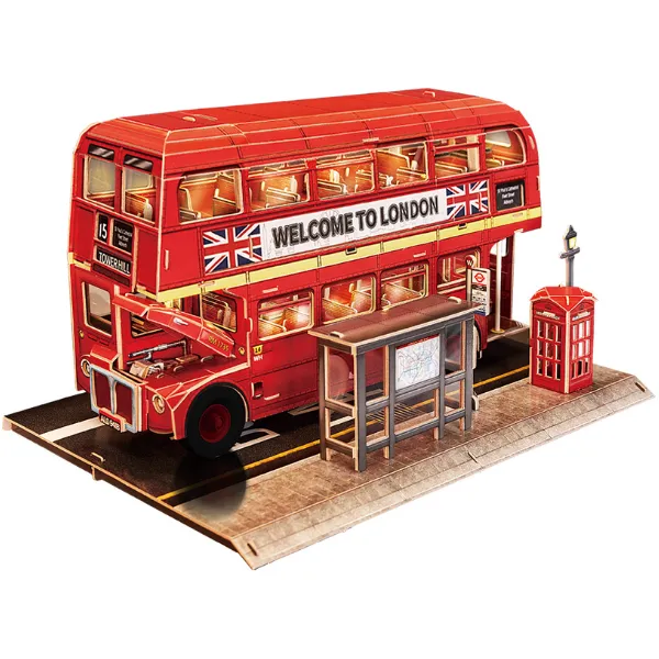 3D puzzle “Autobuz londonez cu 2 etaje”, cu iluminare LED, 161 elemente