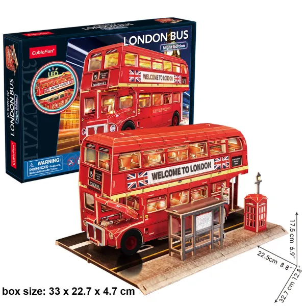 3D puzzle “Autobuz londonez cu 2 etaje”, cu iluminare LED, 161 elemente
