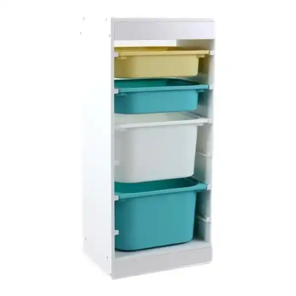 Raft pentru depozitarea jucăriilor cu 4 coșuri colorate U-Grow