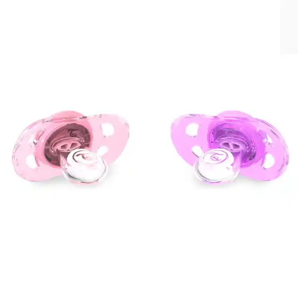 Набор из 2 силиконовых сосок ортодонтической формы, фиолетовая и розовая, 6+ месяцев