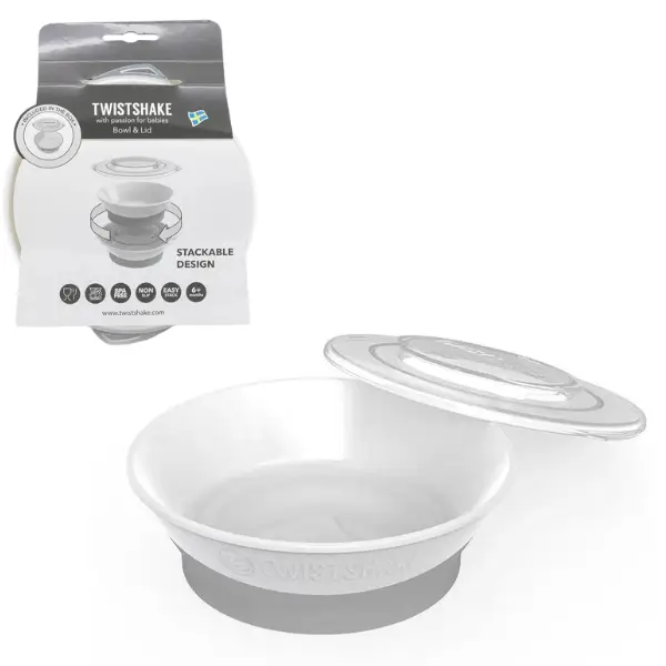 Миска с крышкой Twistshake белая, 6+ месяцев