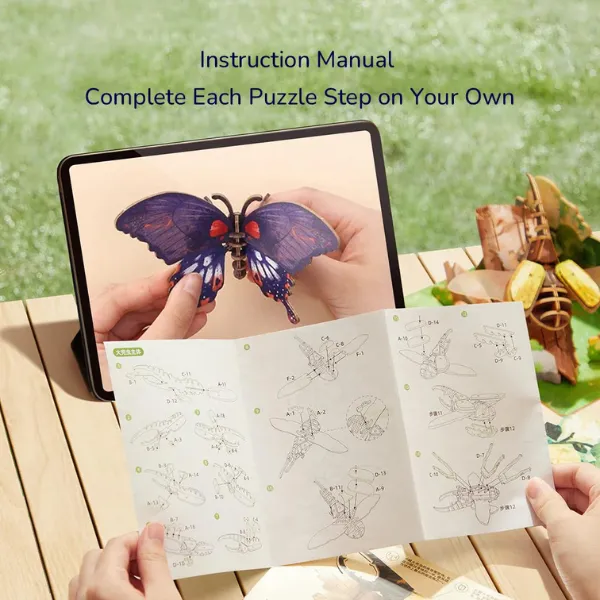 Puzzle 3D din lemn „Fluture”, 63 elem.