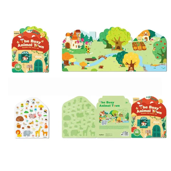 Set de Stickere Gelatinoase Reutilizabile „ Oraș Aglomerat al Animalelor”