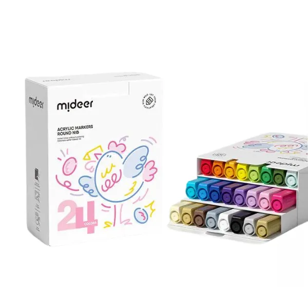 Set de markere acrilice cu vârf rotund, 24 culori