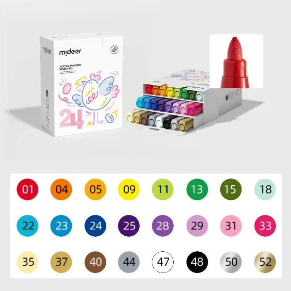 Set de markere acrilice cu vârf rotund, 24 culori