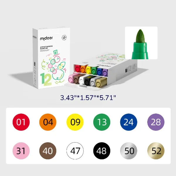 Set de markere acrilice cu vârf rotund, 12 culori