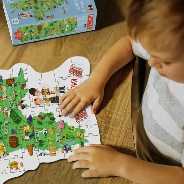 Joc magnetic educativ „Harta Moldovei”, 100 piese