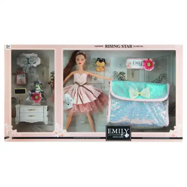 Set de joc: păpușa Emily cu accesorii + geanta pentru copii