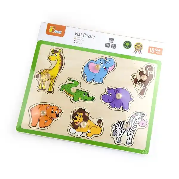 Деревянный пазл с кнопкой “Дикие животные” 8 элем.