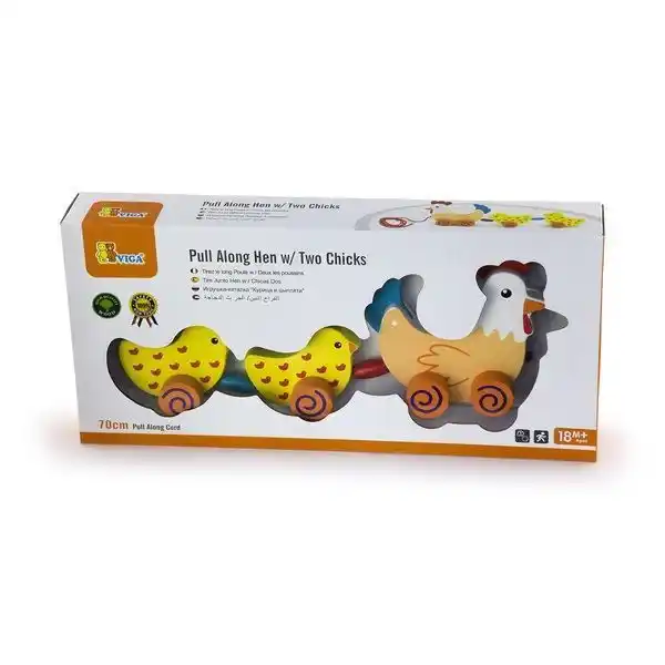 Jucărie de tras, cu șiret „Găină cu doi pui”