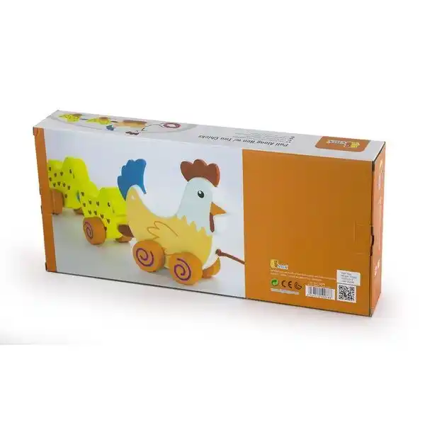 Jucărie de tras, cu șiret „Găină cu doi pui”