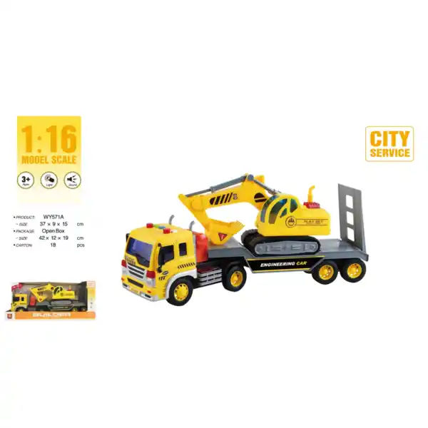 1:16 Инерционная машина "Construction Trailer Truck"  (свет, звук)