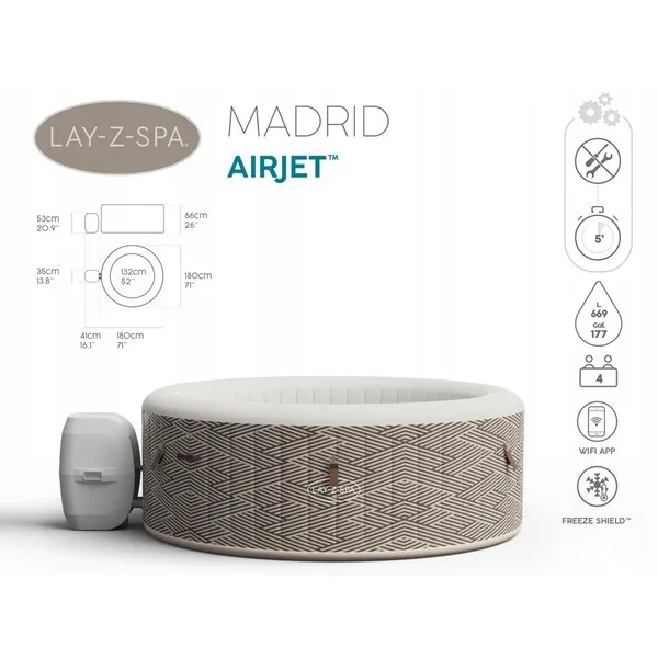 Jacuzzi SPA Madrid AirJet 180x66cm, 669L, 2-4 persoane