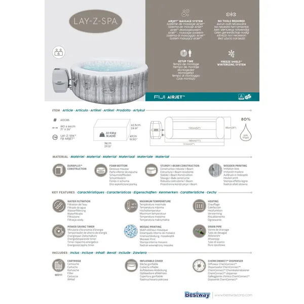 Jacuzzi SPA Fiji AirJet 180x66cm, 669L, 2-4 persoane
