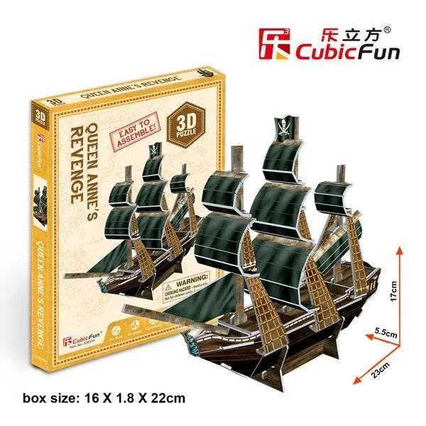 3D puzzle Mini-corabie de pirați “Răzbunarea Reginei Ana”, 24 elemente
