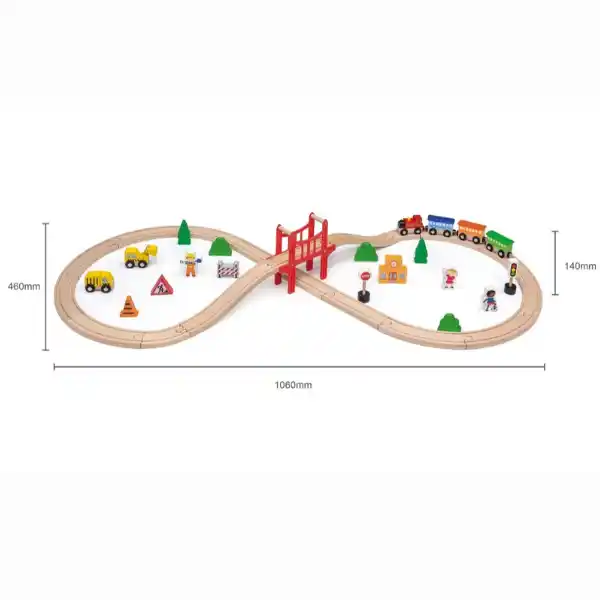 Деревянная железная дорога с поездом и аксессуарами, 39 элементов