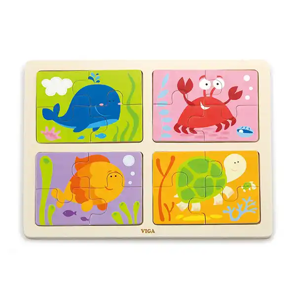 Деревянный пазл 4 в 1 “Морские обитатели”