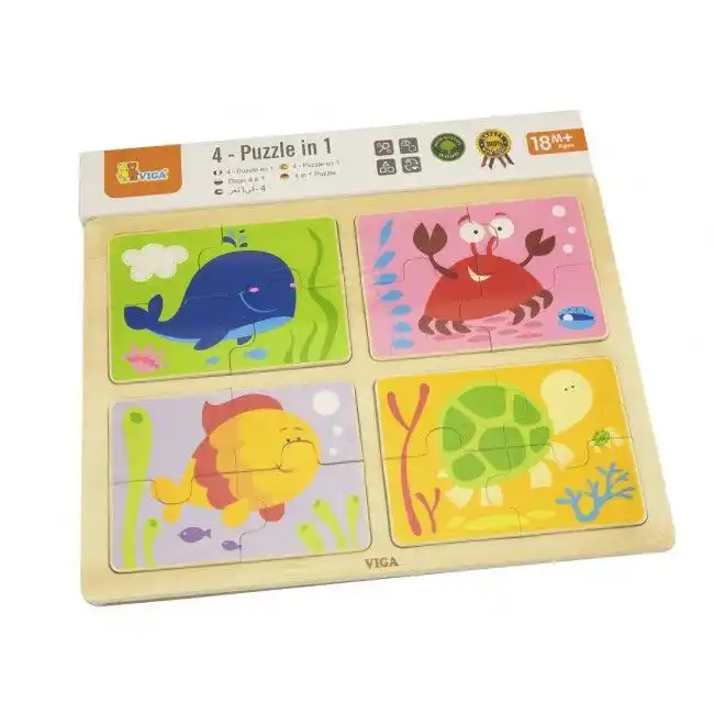 Деревянный пазл 4 в 1 “Морские обитатели”