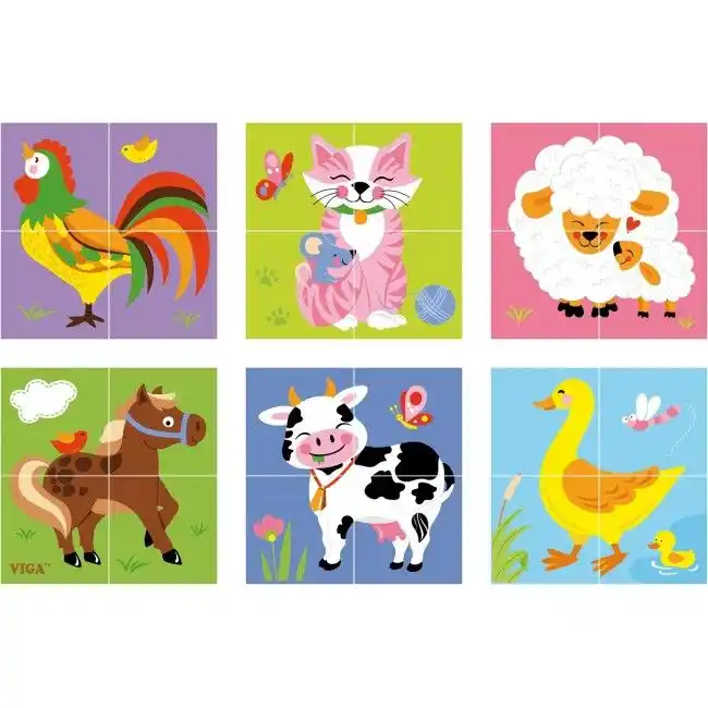 4pcs 6-side Cube Puzzle – Farm Animals