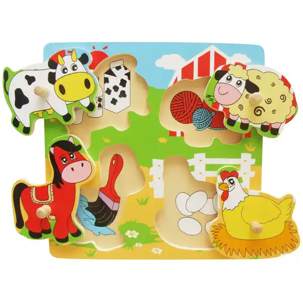 Деревянный пазл с кнопкой "Обитатели фермы"