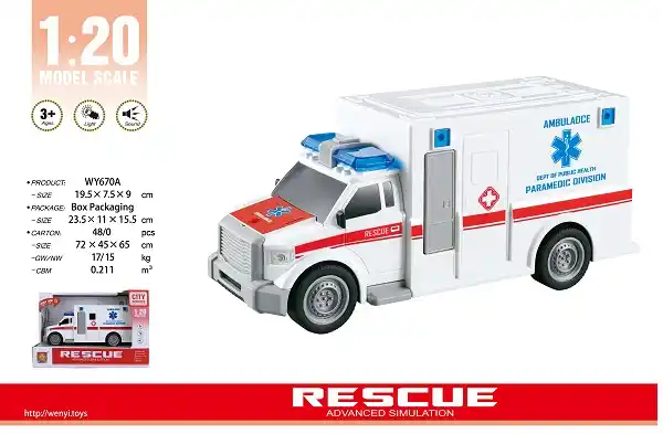 1:20 Инерционная Скорая помощь Фургон (свет / звук)