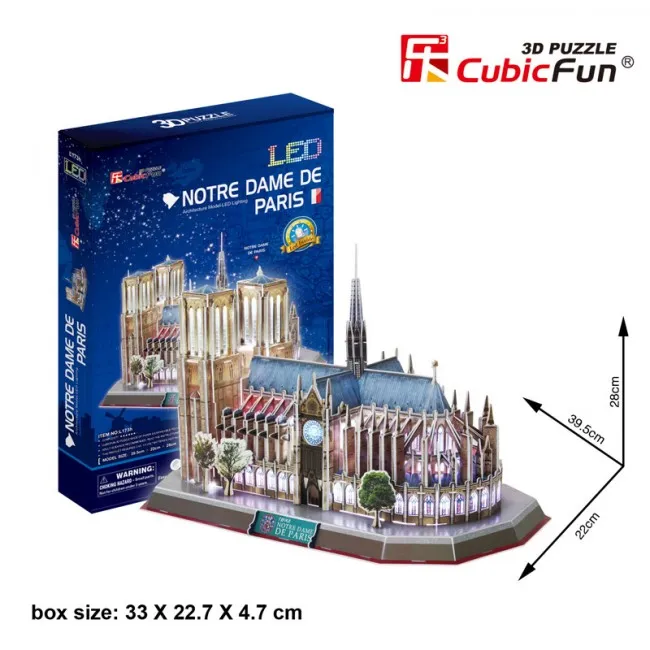 3D Puzzle  „Notre Dame de Paris” cu iluminare LED, 149 elemente