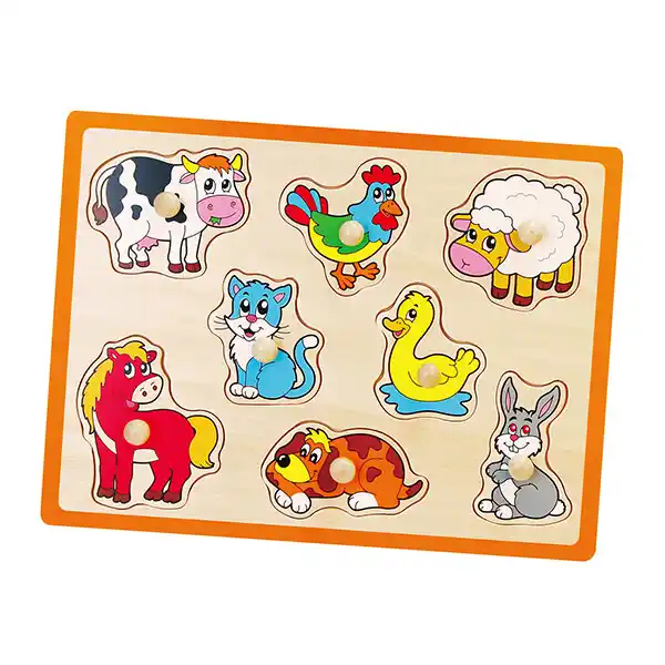 Деревянный пазл с кнопкой “Животные с фермы” 8 эл.
