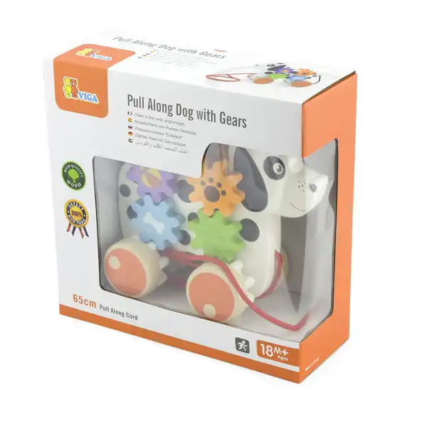 Каталка на веревке “Собачка с шестернями”