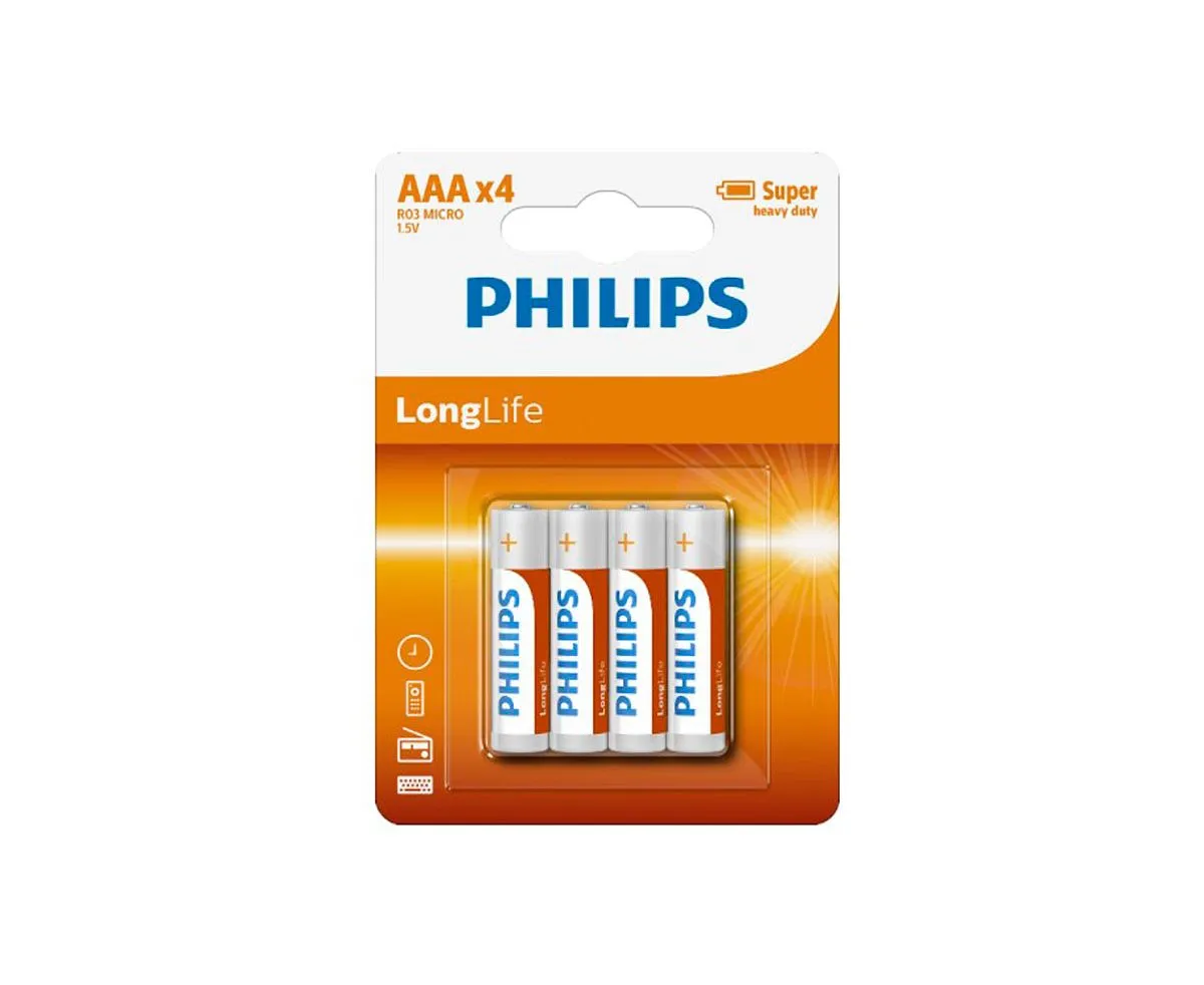 Батарейки Philips LongLife R03/AAA набор 4 шт блистер