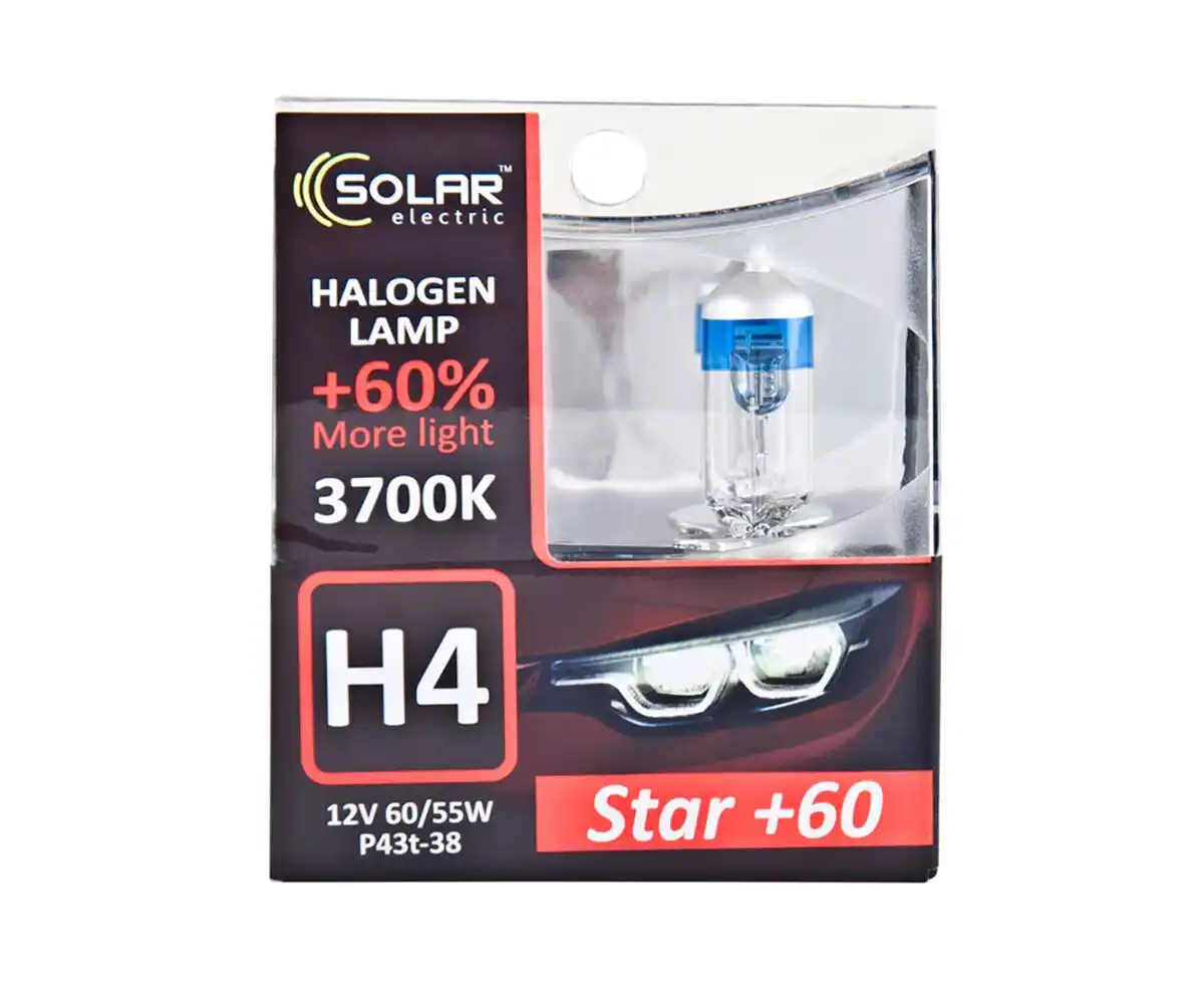 Solar H4 12V 60/55W P43t-38 Starlight + 60%, SET 2 шт