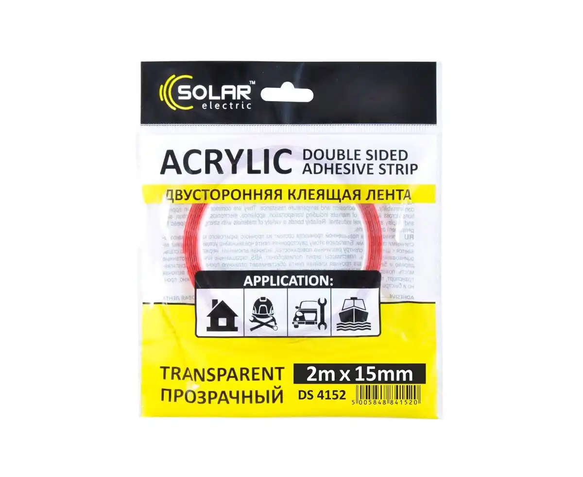 Скотч двусторонний Solar прозрачный ACRYLIC (VHB) 15ммx2м
