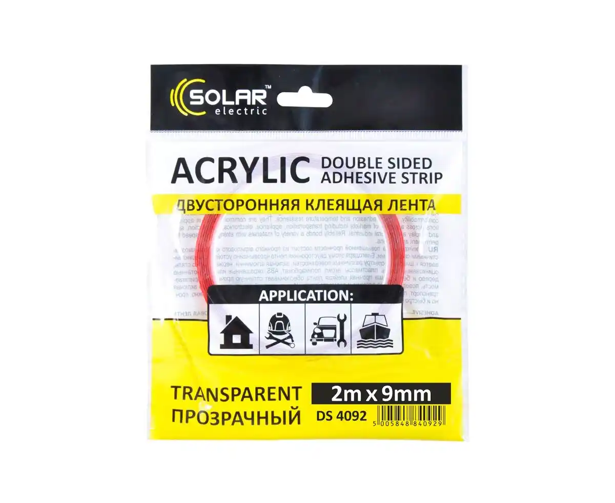 Скотч двусторонний Solar прозрачный ACRYLIC (VHB) 9ммx2м
