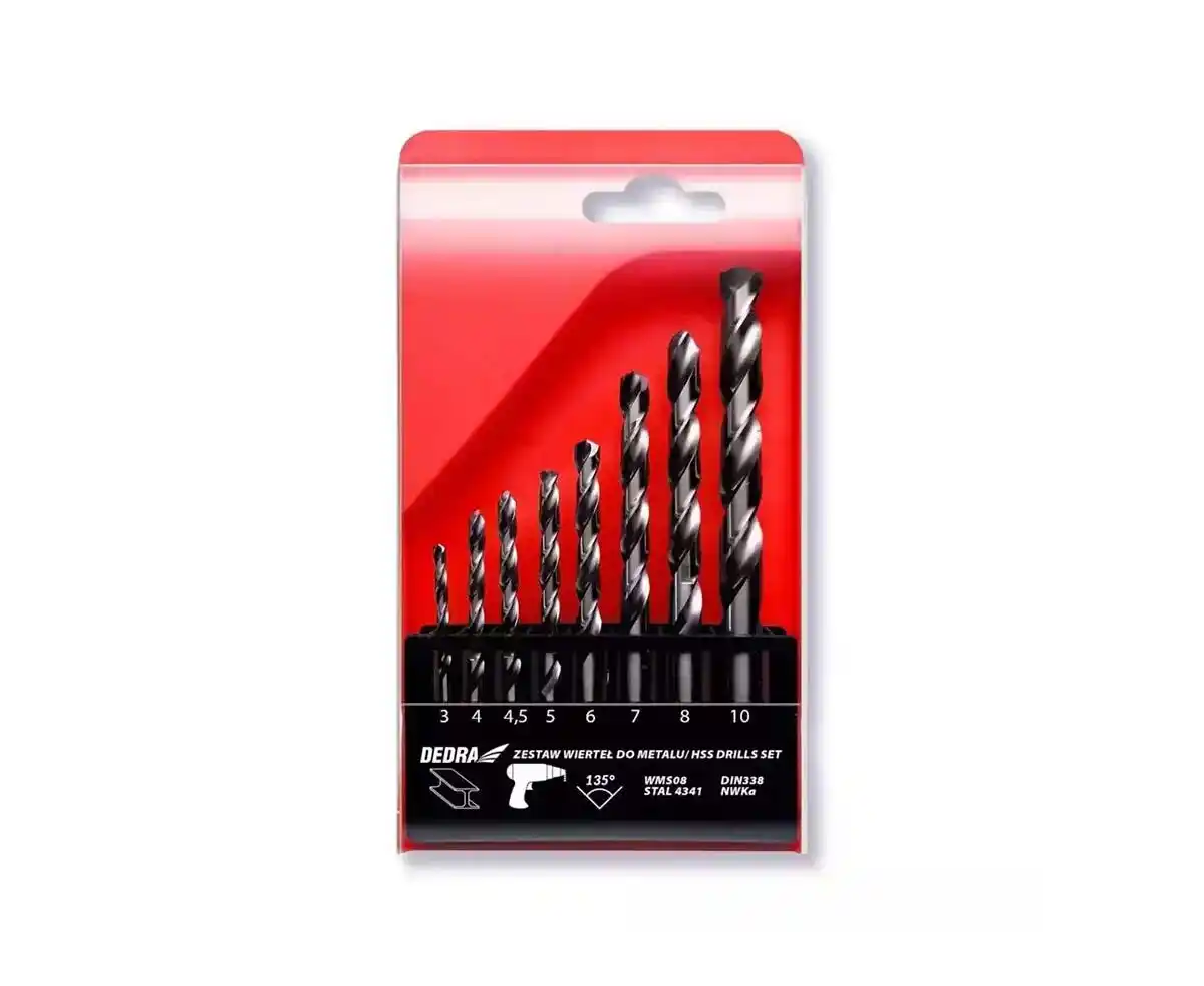 DEDRA Набор из 8 сверл по металлу 4;4,5;5;6;7;8;10 мм