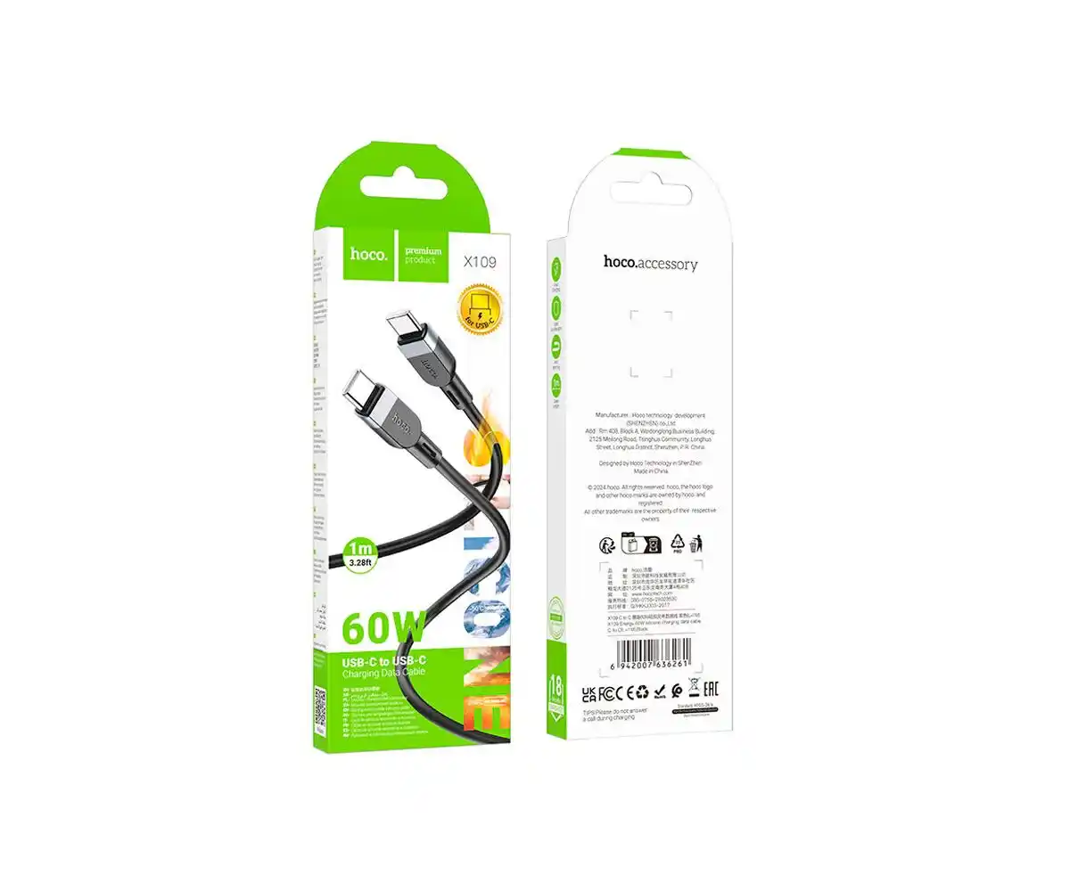 Hoco шнур Energy 60W silicone Type-C -Type-C 3m X109