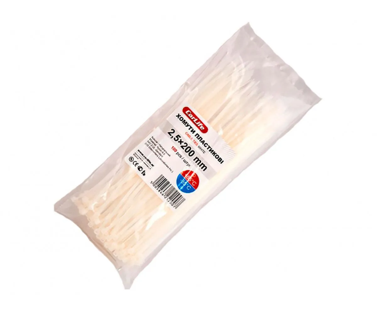 Cumpara  Cabluri, legături și cleme - Хомут пластиковый 200mm*2,5 белые CARLIFE..